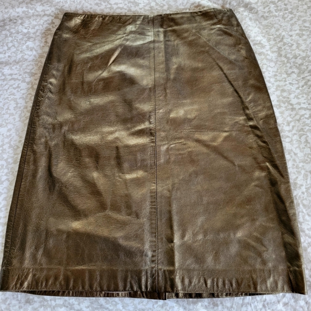 Genuine leather, copper color Ann Taylor pencil skirt.  Size 8P